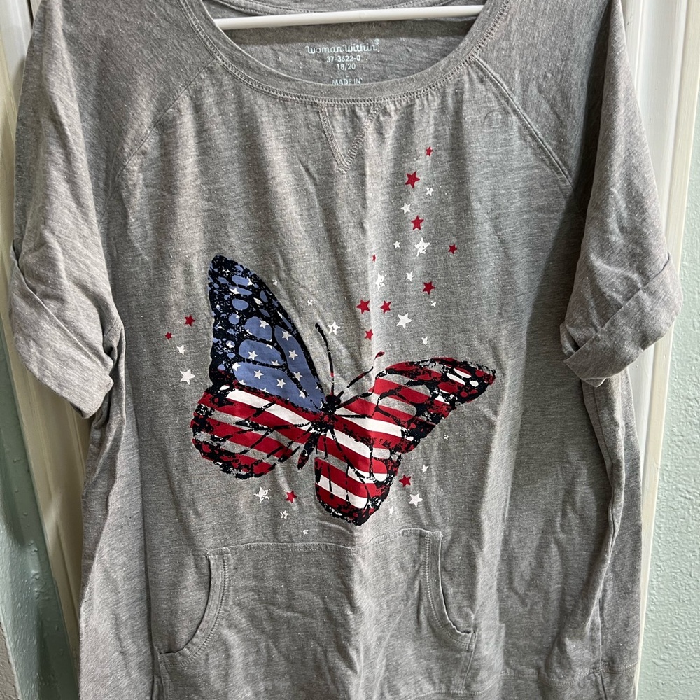 Gray Butterfly Graphic Top
